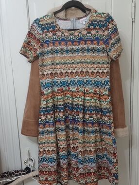 NWOT LULAROE Gorgeous Floral Geometric Short Sleeve Dress - Multi-Color